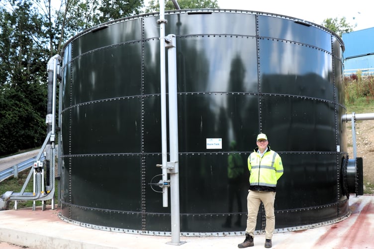 Jay Harris, South West Water’s Director of Wastewater Services for the area, beside the new storm storage tank at Yeoford.

