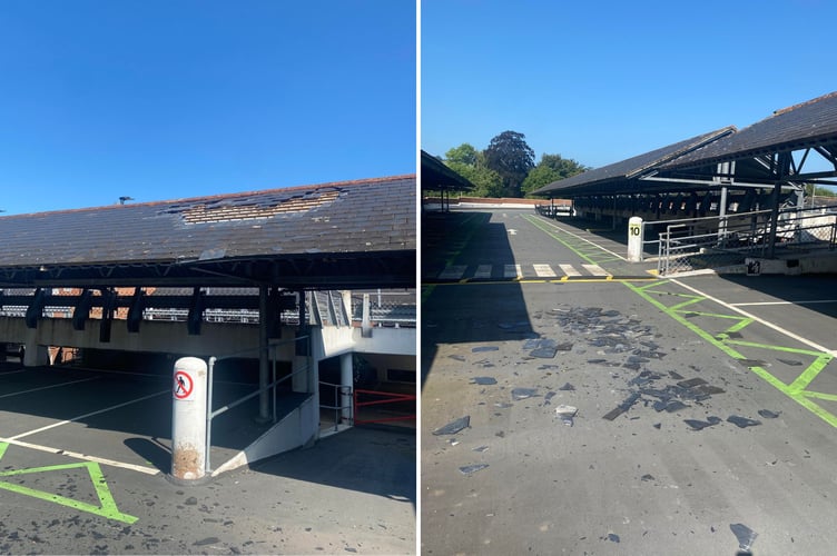Tiles removed by vandals at Phoenix Lane car park in Tiverton