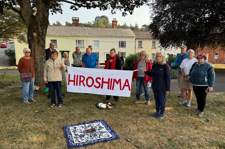 Some of those who gathered for the Vigil for Hiroshima in Crediton this morning, Wednesday, August 6.  AQ 8562
