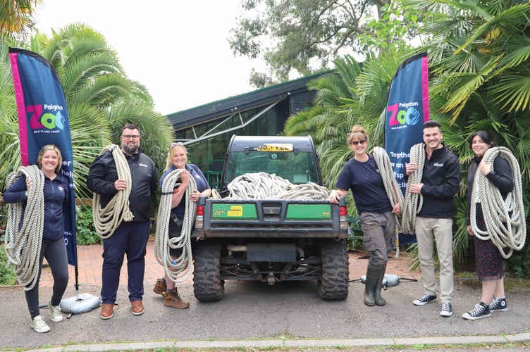 Princes Theatre Torquay staff donating theatrical rigging equipment to Paignton Zoo.
