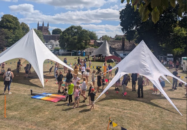 A view of Arts in the Park in Newcombes Meadow.
