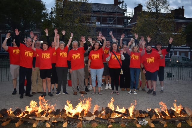 The group of volunteers who took part in the Crediton Lions Firewalk last year.
