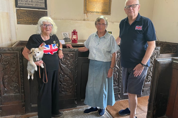 Marking the 80th anniversary of V J Day at Sandford, from left, Pamela Tilney Ellis, Elizabeth Owens and Malcolm Vallance.
