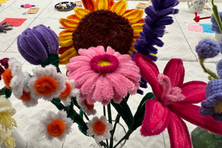 Handmade flowers in the Open Section at Okehampton Show.  AQ 9802
