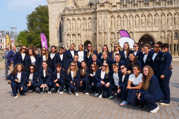 The Women’s Rugby World Cup Italian team outside Exeter Cathedral.
