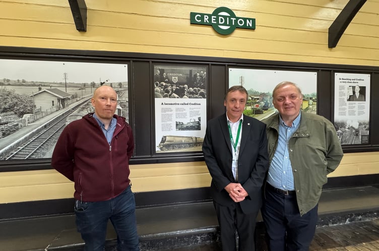 Devon and Cornwall Rail Partnership members, from left, Mike Parker-Bray and Tim Steer and right, Richard Burningham, Manager, Devon and Cornwall Rail Partnership. AQ 0842