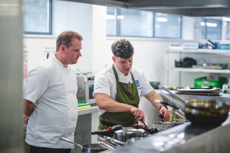 Devon - chef judge Scott Paton of Acleaf, Boringdon Hall, Plympton and Ollie Stonefrost, SW Young Professional Chef finalist 2024.
