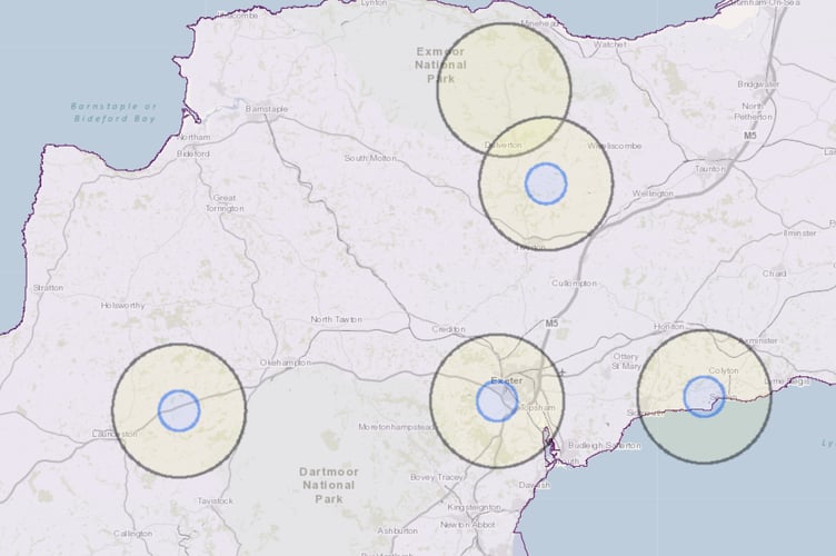 The Devon bird flu protection and surveillance zones on August 31, 2025
