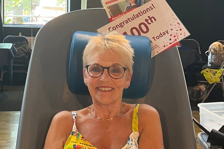 Yvonne Youles giving blood for the 100th time