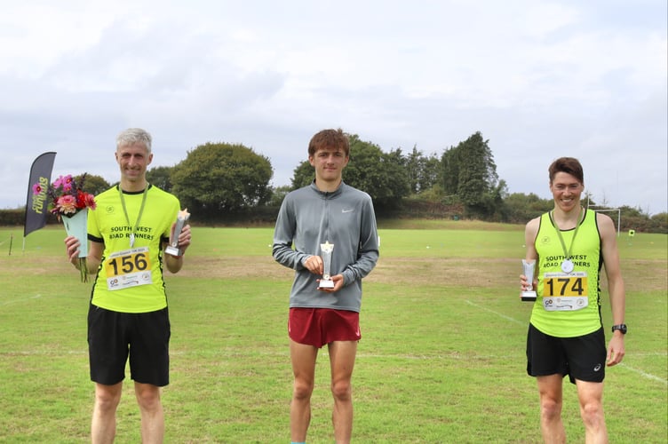 Crediton Crunch 10k 7 September 2025 In first place was Luke Stannus, centre; Sam Bailey, left, came second; and Ethan Pavey, right, came third (Will Goddard, Crediton Courier)