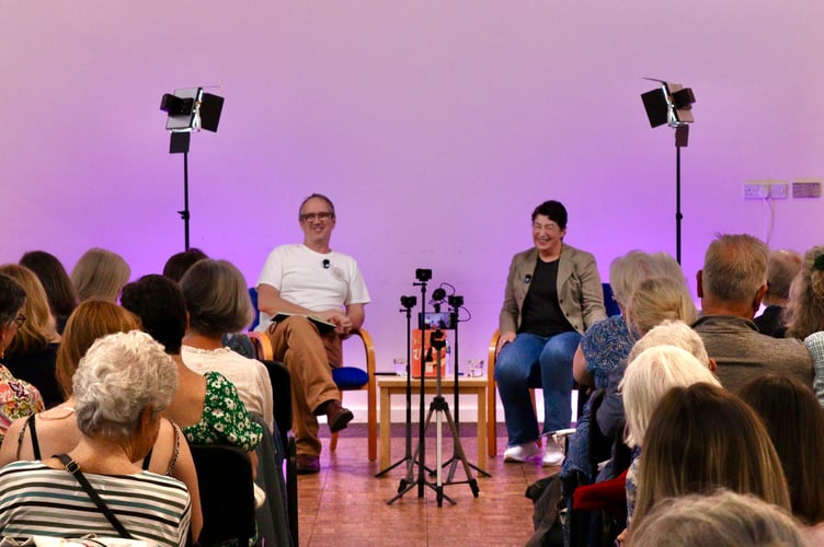 Joanne Harris event 6 September 2025 Joanne Harris with Mark Norman of the Folklore Library and Archive (Will Goddard, Crediton Courier)