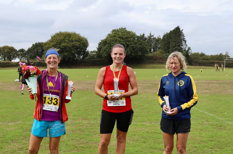 Crediton Crunch 10k 7 September 2025 In first place was Hazel Shears, centre; Ali Kerridge, left, came second; and Karen Eyre, right, came third (Will Goddard, Crediton Courier)