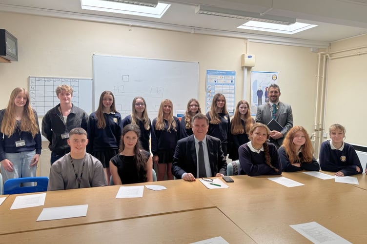 Sir Mel Stride during his visit to Okehampton College