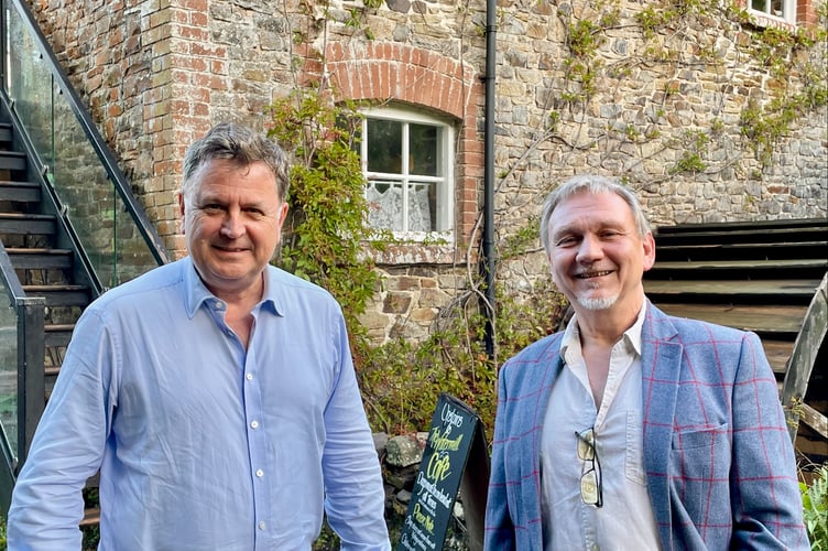 Sir Mel Stride with Lapford Mill owner Alex Gater