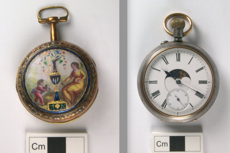 Two of the watches stolen from the RAMM in Exeter.
