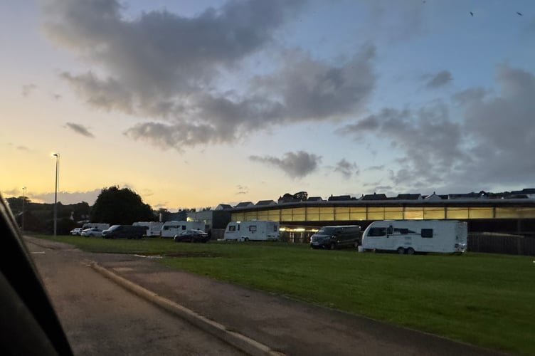 Caravans on the area of land behind Crediton Tesco superstore off Joseph Locke Way.  AQ 2644
