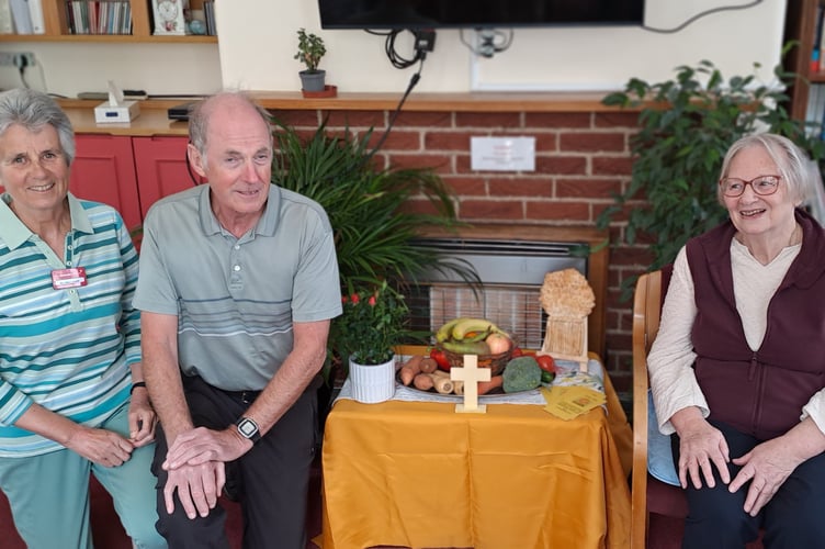 Left to right, Hilary and John Everitt and Pam Murphy who led the Harvest Festival service at Hillbrow.
