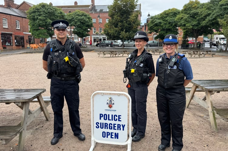 Crediton Police Neighbourhood Team members during a recent Police and Communities Surgery in Crediton Town Square.  AQ 1531
