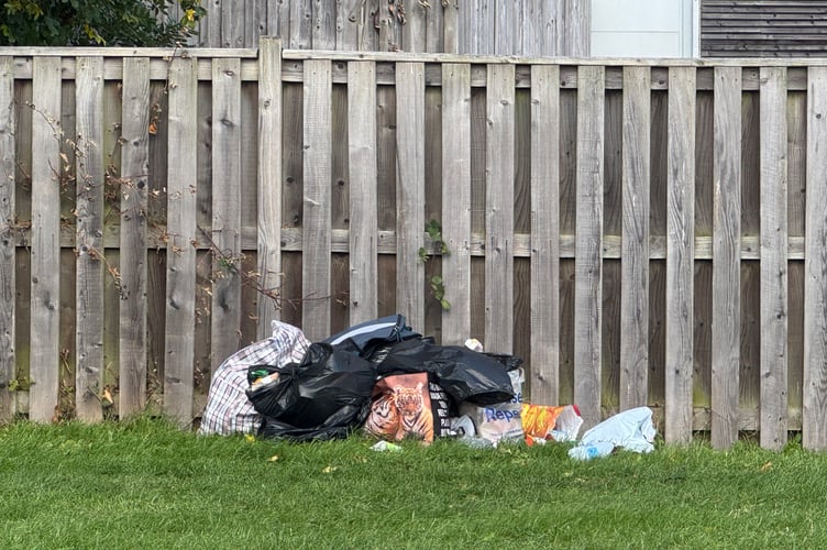 Some of the rubbish left behind on the grassed areas at the back of the Crediton Tesco superstore. AQ 3061
