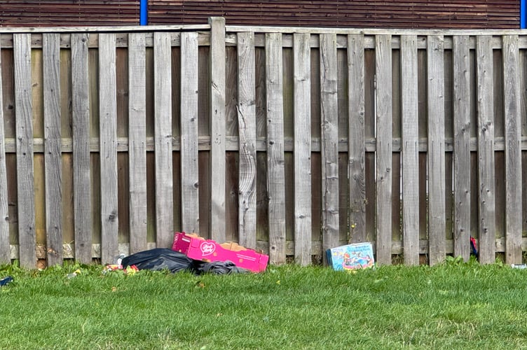 Some of the rubbish left behind on the grassed areas at the back of the Crediton Tesco superstore. AQ 3062