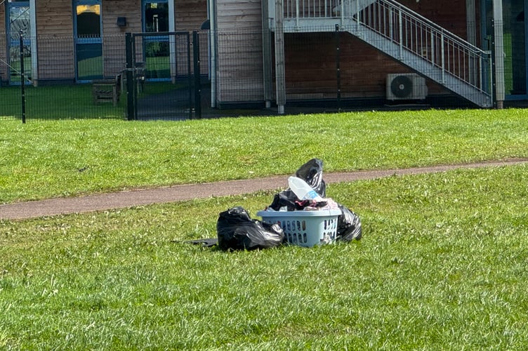 Some of the rubbish left behind near Redlands Primary Care Crediton GP Practice overflow car park. AQ 3067