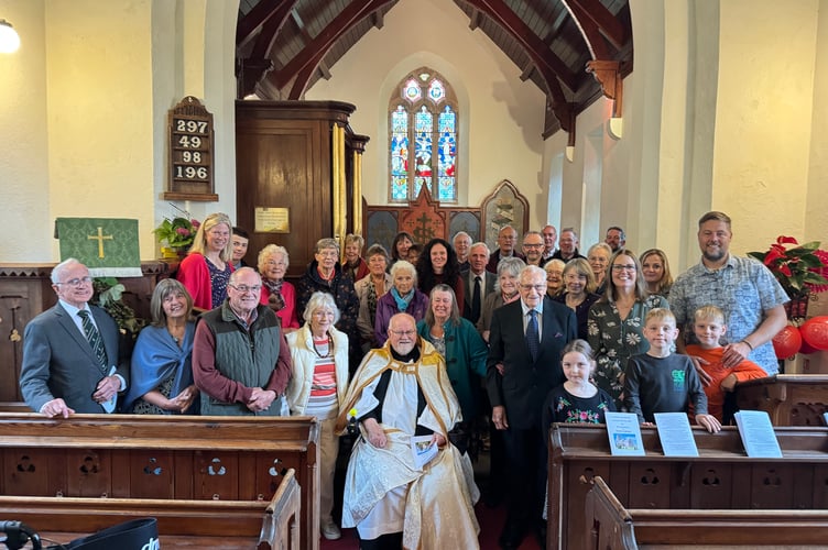 Rev Steven Smith and those who gathered for the Harvest Service and Celebration of the 40th anniversary of his Ordination at St David’s Church, Thelbridge.  AQ 2990
