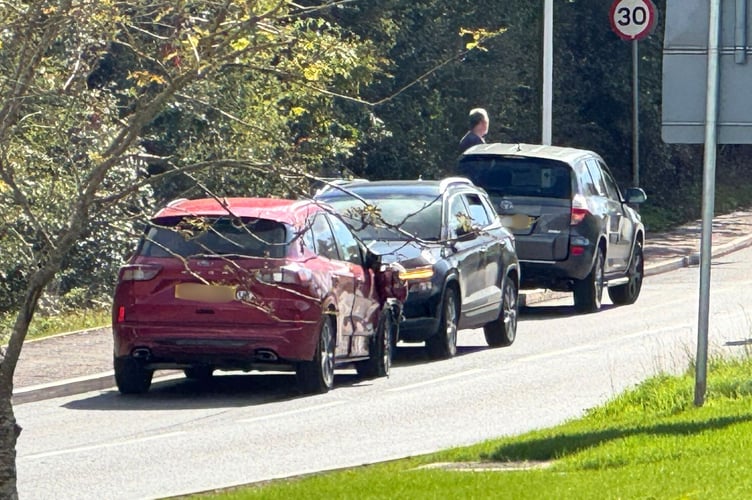 Vehicles at the scene on Exhibition Road