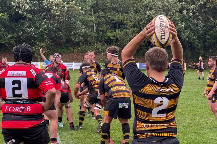 Crediton with the throw in during the game against Wellington. AQ 3349