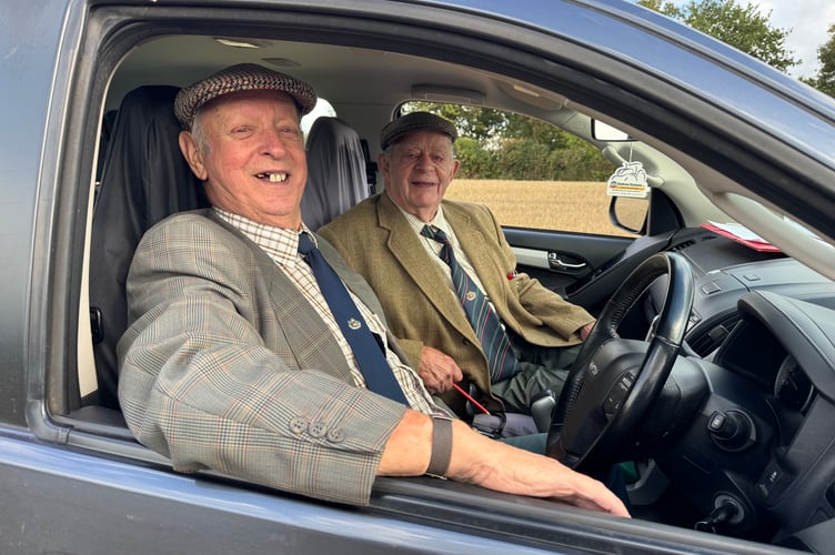 Judges toured the ploughing at Cheriton Fitzpaine ploughing match.  AQ 3606
