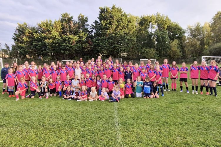 All Crediton Youth FC girls age groups during last training on grass pitches before winter
