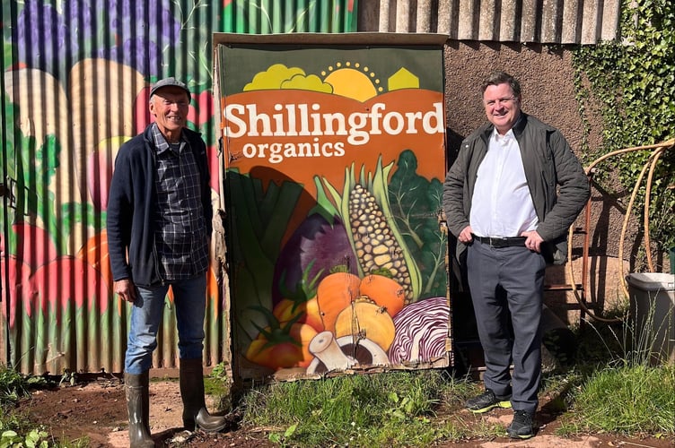 Mel Stride MP, right, at Shillingford Organics with Martyn Bragg. 
