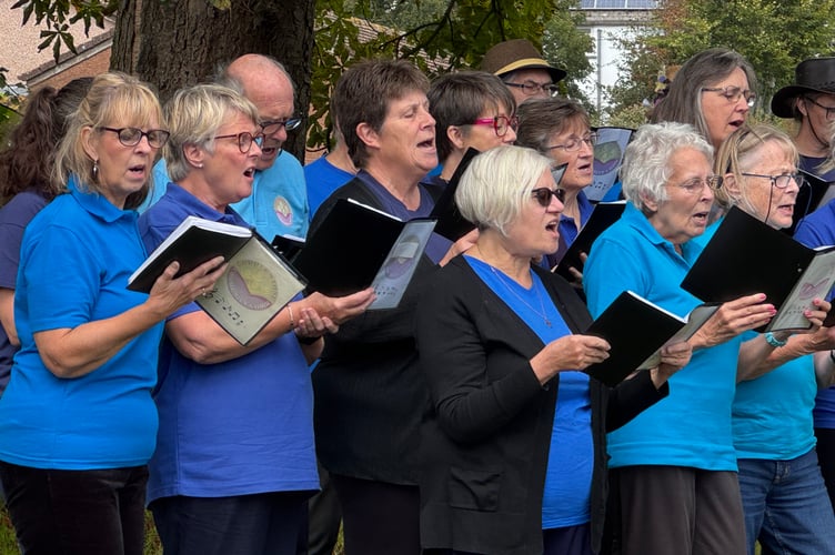 Members of Copplestone Community Choir singing at The ARK 10th birthday afternoon.  AQ 2879
