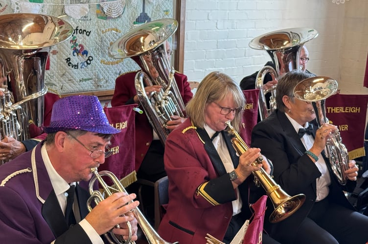 Members of Hatherleigh Silver Band performing in the Victory Hall, Lapford. AQ 2917