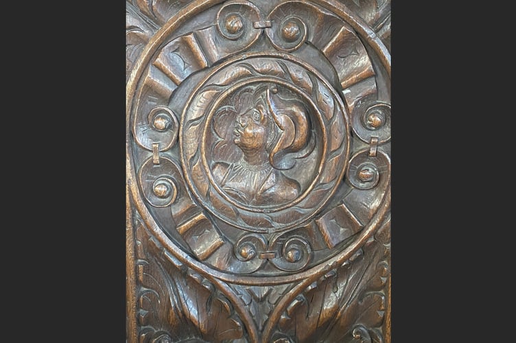 One of the famous bench ends at Stockleigh Pomeroy Church.
