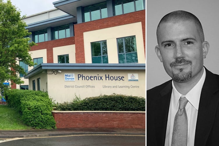 From left, Mid Devon District Council's HQ Phoenix House in Tiverton, Stephen Walford
