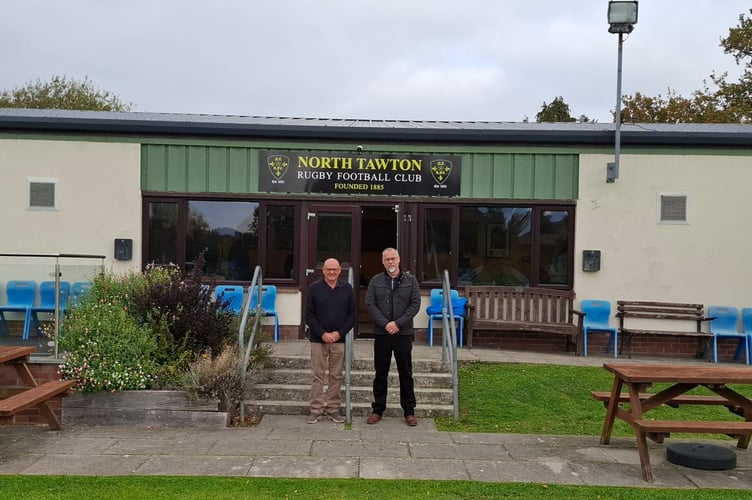 Cllr Des Hawking, left and Mike Casbolt, right at North Tawton RFC.
