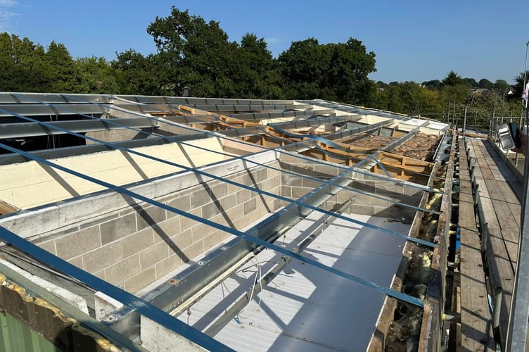 The roof removed at North Tawton RFC clubhouse.
