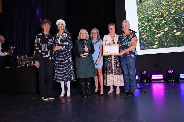 Receiving one of the awards at the South West in Bloom ceremony at Torquay, Newton St Cyres representatives from left, Christine Fraser, Lady Emma Kitchener-Fellowes (who presented the awards; Cllr Liz Ouldridge, The Mayor of Torbay, Julie Furniss and Cathy Yate.