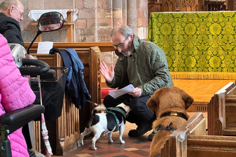 Rev Matthew Tregenza blessing one of the pets during the service. AQ 4900