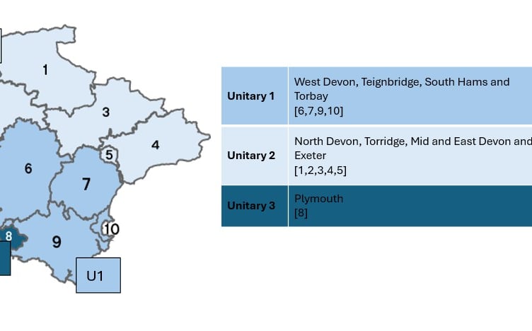 The Devon District Council was to see two new unitary authorities created in Devon with Plymouth remaining as it is.