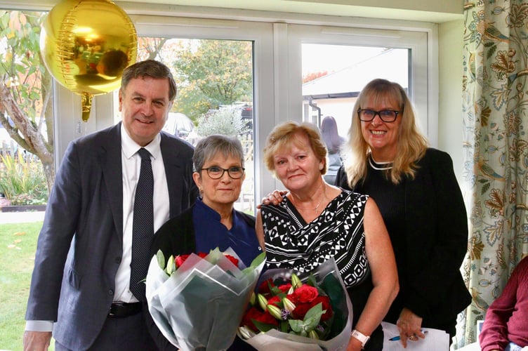From left, Sir Mel Stride MP, staff members Sharron Cook and Ros Friendship, owner Charlie Mason at Summerhayes Care Home's grand renovation opening