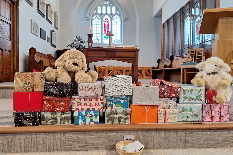 Christmas shoeboxes at Crediton Methodist Church.
