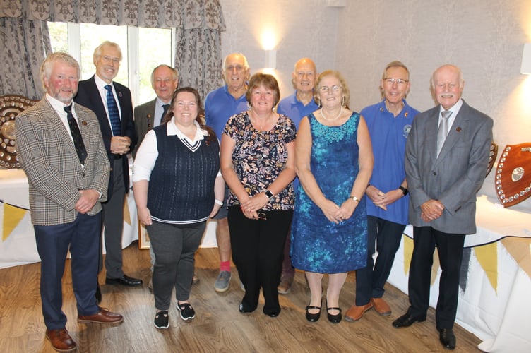 Officers of Devon Association of Ringers with President Ian Avery, second left and chairman, James Steer, third left, at the Centenary Lunch.  AQ 0802
