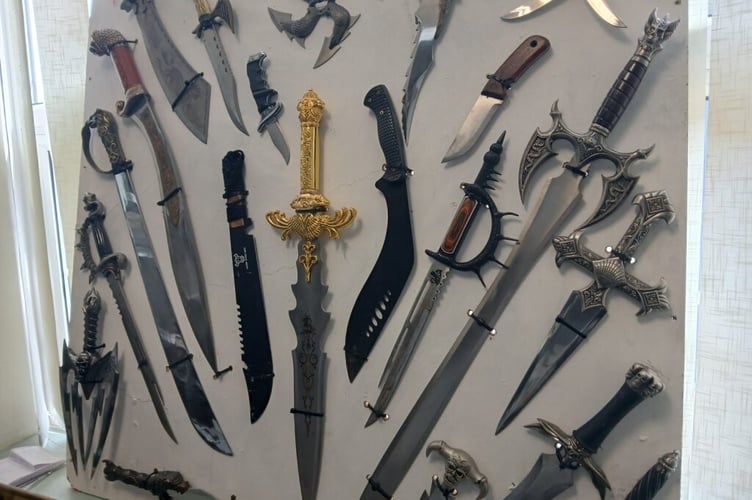Knives on display in the Museum of Policing in Devon and Cornwall.