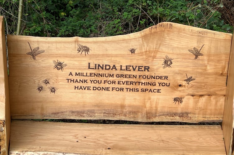The message on the seat at Sandford Millennium Green.