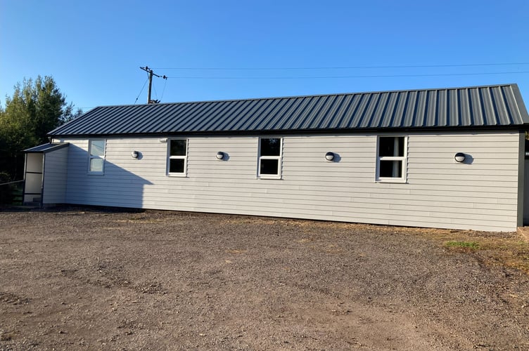 Thelbridge Parish Hall with its new roof and external walls.