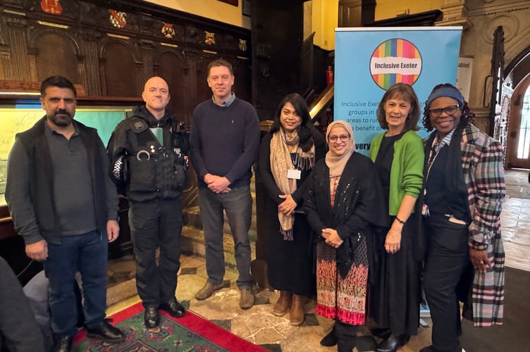 Business, police and Inclusive Exeter representatives at the Action Against Racial Abuse meeting.  AQ 5814