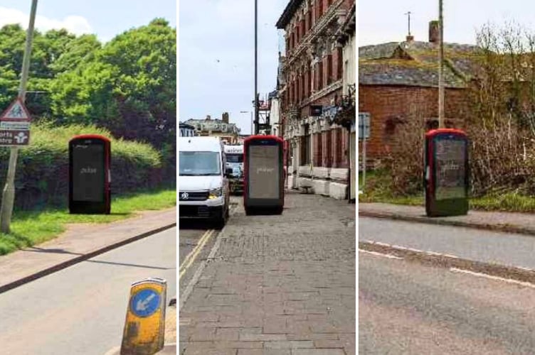 From left, the giant touchscreen tablets would be installed on Exhibition Road, the High Street and on the A377 opposite Tesco petrol station