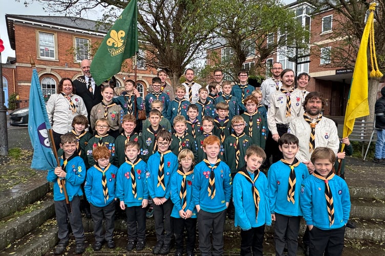 The Crediton Scouts who took part in the Crediton Act of Remembrance with the Mayor of Crediton, back left. AQ 7661