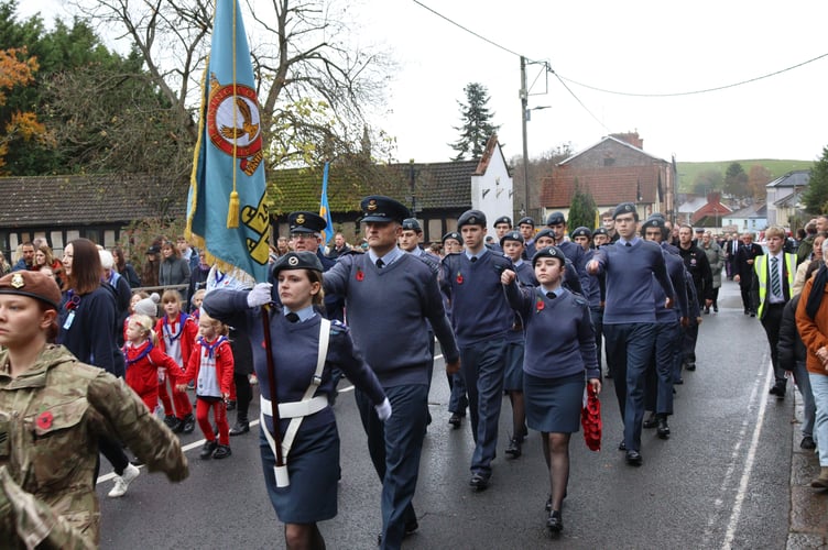 RAF cadets marching to the war memorial